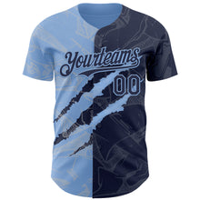 Загрузить изображение в средство просмотра галереи, Custom Graffiti Pattern Navy-Light Blue 3D Scratch Authentic Baseball Jersey