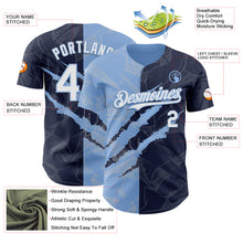 Загрузить изображение в средство просмотра галереи, Custom Graffiti Pattern White Navy-Light Blue 3D Scratch Authentic Baseball Jersey