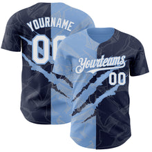 Загрузить изображение в средство просмотра галереи, Custom Graffiti Pattern White Navy-Light Blue 3D Scratch Authentic Baseball Jersey