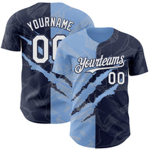 Загрузить изображение в средство просмотра галереи, Custom Graffiti Pattern White Navy-Light Blue 3D Scratch Authentic Baseball Jersey