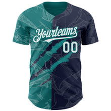 Загрузить изображение в средство просмотра галереи, Custom Graffiti Pattern White Navy-Teal 3D Scratch Authentic Baseball Jersey