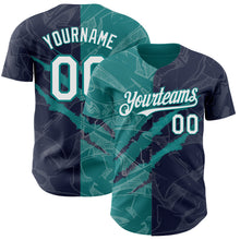 Загрузить изображение в средство просмотра галереи, Custom Graffiti Pattern White Navy-Teal 3D Scratch Authentic Baseball Jersey