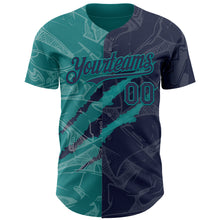 Загрузить изображение в средство просмотра галереи, Custom Graffiti Pattern Navy-Teal 3D Scratch Authentic Baseball Jersey