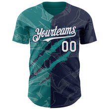 Загрузить изображение в средство просмотра галереи, Custom Graffiti Pattern White Navy-Teal 3D Scratch Authentic Baseball Jersey