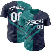 Загрузить изображение в средство просмотра галереи, Custom Graffiti Pattern White Navy-Teal 3D Scratch Authentic Baseball Jersey