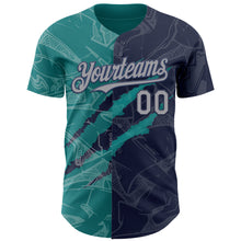 Загрузить изображение в средство просмотра галереи, Custom Graffiti Pattern Gray Navy-Teal 3D Scratch Authentic Baseball Jersey