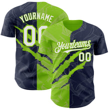 Загрузить изображение в средство просмотра галереи, Custom Graffiti Pattern White Navy-Neon Green 3D Scratch Authentic Baseball Jersey