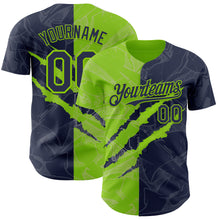 Загрузить изображение в средство просмотра галереи, Custom Graffiti Pattern Navy-Neon Green 3D Scratch Authentic Baseball Jersey