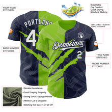 Загрузить изображение в средство просмотра галереи, Custom Graffiti Pattern White Navy-Neon Green 3D Scratch Authentic Baseball Jersey