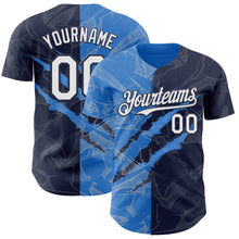Загрузить изображение в средство просмотра галереи, Custom Graffiti Pattern White Navy-Electric Blue 3D Scratch Authentic Baseball Jersey