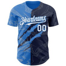 Загрузить изображение в средство просмотра галереи, Custom Graffiti Pattern White Navy-Electric Blue 3D Scratch Authentic Baseball Jersey