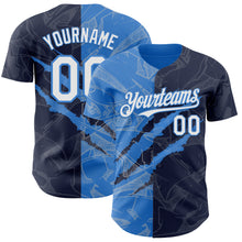 Загрузить изображение в средство просмотра галереи, Custom Graffiti Pattern White Navy-Electric Blue 3D Scratch Authentic Baseball Jersey