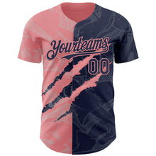 Загрузить изображение в средство просмотра галереи, Custom Graffiti Pattern Navy-Medium Pink 3D Scratch Authentic Baseball Jersey