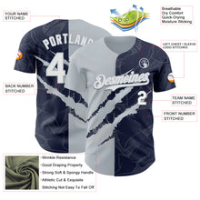 Загрузить изображение в средство просмотра галереи, Custom Graffiti Pattern White Navy-Silver 3D Scratch Authentic Baseball Jersey