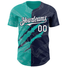 Загрузить изображение в средство просмотра галереи, Custom Graffiti Pattern White Navy-Aqua 3D Scratch Authentic Baseball Jersey