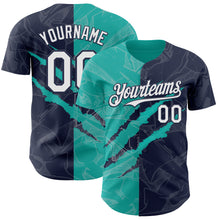 Загрузить изображение в средство просмотра галереи, Custom Graffiti Pattern White Navy-Aqua 3D Scratch Authentic Baseball Jersey