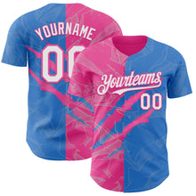 Загрузить изображение в средство просмотра галереи, Custom Graffiti Pattern White Electric Blue-Pink 3D Scratch Authentic Baseball Jersey