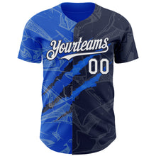 Загрузить изображение в средство просмотра галереи, Custom Graffiti Pattern White Navy-Thunder Blue 3D Scratch Authentic Baseball Jersey