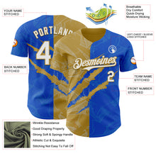 Загрузить изображение в средство просмотра галереи, Custom Graffiti Pattern White Thunder Blue-Old Gold 3D Scratch Authentic Baseball Jersey