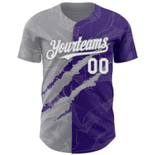 Загрузить изображение в средство просмотра галереи, Custom Graffiti Pattern White Purple-Gray 3D Scratch Authentic Baseball Jersey
