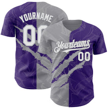 Загрузить изображение в средство просмотра галереи, Custom Graffiti Pattern White Purple-Gray 3D Scratch Authentic Baseball Jersey