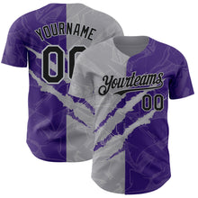 Загрузить изображение в средство просмотра галереи, Custom Graffiti Pattern Black Purple-Gray 3D Scratch Authentic Baseball Jersey
