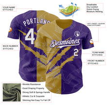 Загрузить изображение в средство просмотра галереи, Custom Graffiti Pattern White Purple-Old Gold 3D Scratch Authentic Baseball Jersey