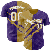 Загрузить изображение в средство просмотра галереи, Custom Graffiti Pattern White Purple-Old Gold 3D Scratch Authentic Baseball Jersey