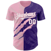Загрузить изображение в средство просмотра галереи, Custom Graffiti Pattern White Purple-Light Pink 3D Scratch Authentic Baseball Jersey