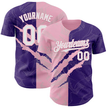 Загрузить изображение в средство просмотра галереи, Custom Graffiti Pattern White Purple-Light Pink 3D Scratch Authentic Baseball Jersey