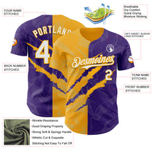 Загрузить изображение в средство просмотра галереи, Custom Graffiti Pattern White Purple-Gold 3D Scratch Authentic Baseball Jersey