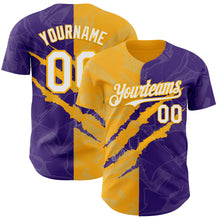 Загрузить изображение в средство просмотра галереи, Custom Graffiti Pattern White Purple-Gold 3D Scratch Authentic Baseball Jersey