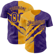 Загрузить изображение в средство просмотра галереи, Custom Graffiti Pattern Purple-Gold 3D Scratch Authentic Baseball Jersey