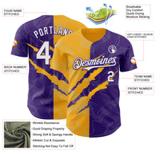 Загрузить изображение в средство просмотра галереи, Custom Graffiti Pattern White Purple-Gold 3D Scratch Authentic Baseball Jersey