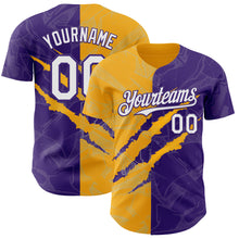 Загрузить изображение в средство просмотра галереи, Custom Graffiti Pattern White Purple-Gold 3D Scratch Authentic Baseball Jersey