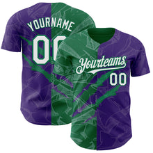 Загрузить изображение в средство просмотра галереи, Custom Graffiti Pattern White Purple-Kelly Green 3D Scratch Authentic Baseball Jersey
