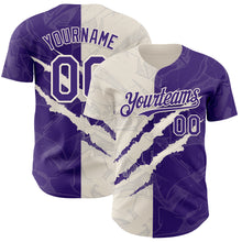 Загрузить изображение в средство просмотра галереи, Custom Graffiti Pattern Purple-Cream 3D Scratch Authentic Baseball Jersey