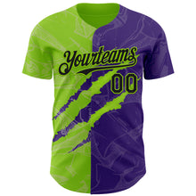 Загрузить изображение в средство просмотра галереи, Custom Graffiti Pattern Black Purple-Neon Green 3D Scratch Authentic Baseball Jersey