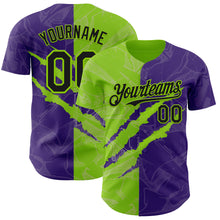 Загрузить изображение в средство просмотра галереи, Custom Graffiti Pattern Black Purple-Neon Green 3D Scratch Authentic Baseball Jersey