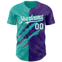 Charger l'image dans la galerie, Custom Graffiti Pattern White Purple-Aqua 3D Scratch Authentic Baseball Jersey