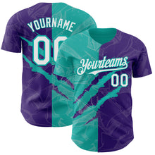 Charger l'image dans la galerie, Custom Graffiti Pattern White Purple-Aqua 3D Scratch Authentic Baseball Jersey