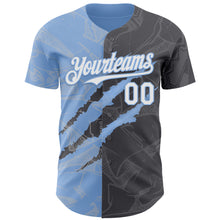 Load image into Gallery viewer, Custom Graffiti Pattern White Steel Gray-Light Blue 3D Scratch Authentic Baseball Jersey