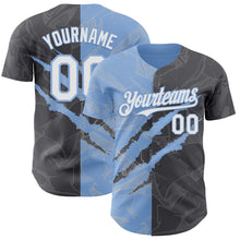 Load image into Gallery viewer, Custom Graffiti Pattern White Steel Gray-Light Blue 3D Scratch Authentic Baseball Jersey
