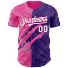 Laden Sie das Bild in den Galerie-Viewer, Custom Graffiti Pattern White Purple-Pink 3D Scratch Authentic Baseball Jersey