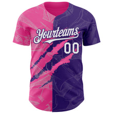 Laden Sie das Bild in den Galerie-Viewer, Custom Graffiti Pattern White Purple-Pink 3D Scratch Authentic Baseball Jersey