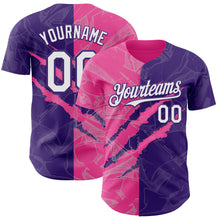 Laden Sie das Bild in den Galerie-Viewer, Custom Graffiti Pattern White Purple-Pink 3D Scratch Authentic Baseball Jersey