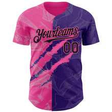 Load image into Gallery viewer, Custom Graffiti Pattern Black Purple-Pink 3D Scratch Authentic Baseball Jersey