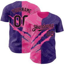 Load image into Gallery viewer, Custom Graffiti Pattern Black Purple-Pink 3D Scratch Authentic Baseball Jersey