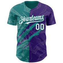 Charger l'image dans la galerie, Custom Graffiti Pattern White Purple-Teal 3D Scratch Authentic Baseball Jersey