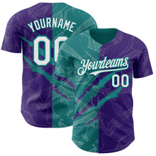Charger l'image dans la galerie, Custom Graffiti Pattern White Purple-Teal 3D Scratch Authentic Baseball Jersey
